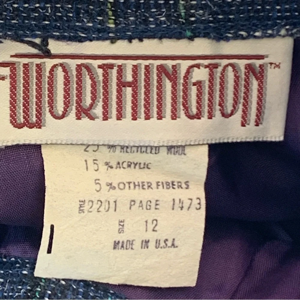 Vintage Classic Navy Tweed Pencil Skirt Women's Size 12 Made in USA 70s 80s Wool